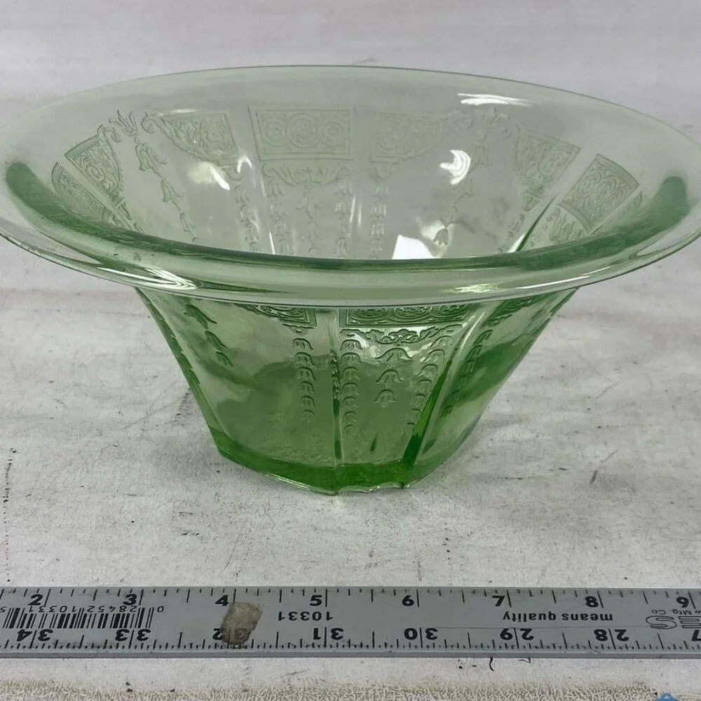 Vintage Anchor Hocking Princess Green Uranium Depression Glass Serving Bowl